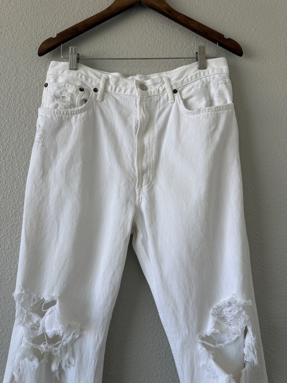 Agolde White 90s Jean Loose Fit Rip Straight Leg Mid rise Button Fly Jeans 31 - Picture 4 of 13
